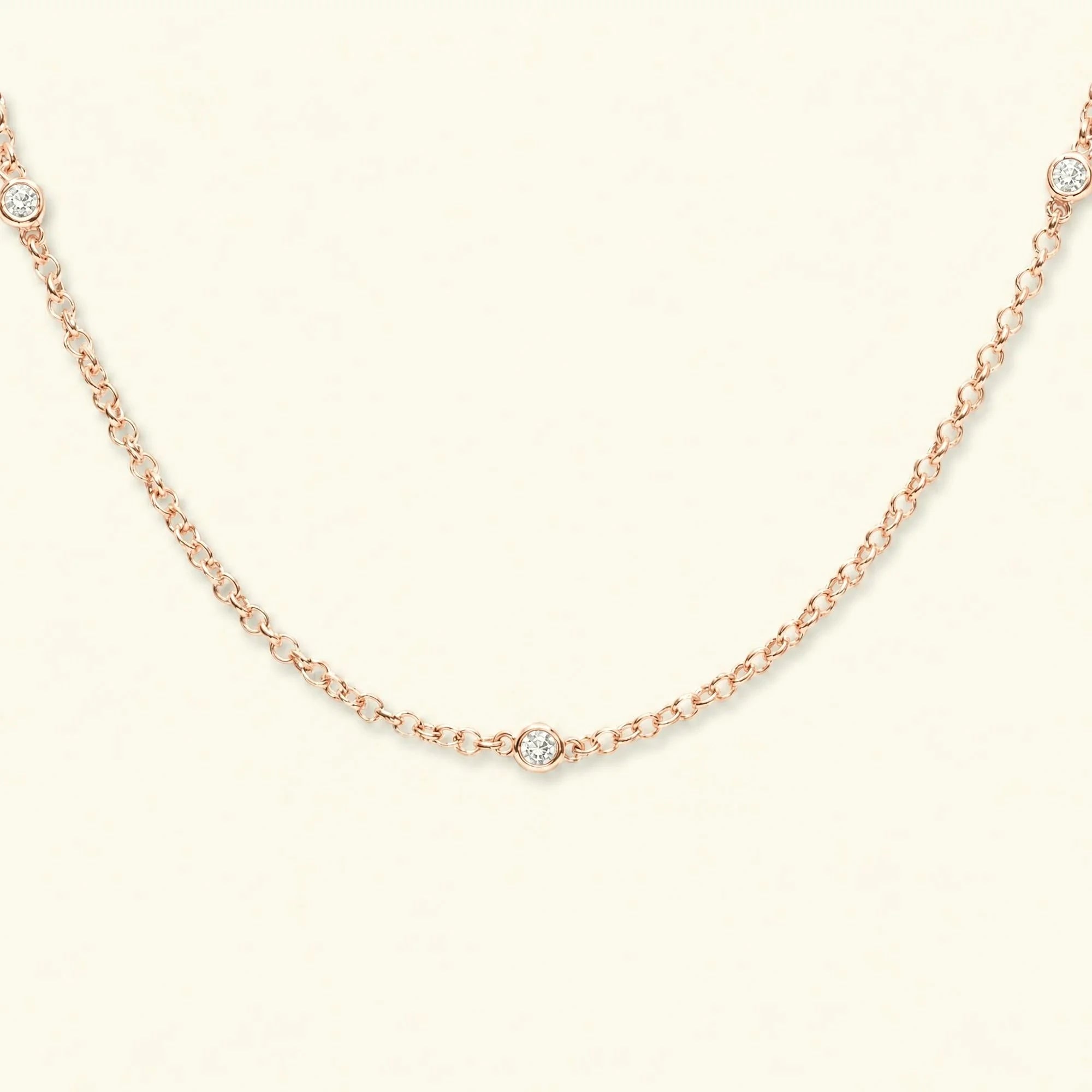 Asonya 18K rose gold diamond necklace, 3 natural close-set diamonds
