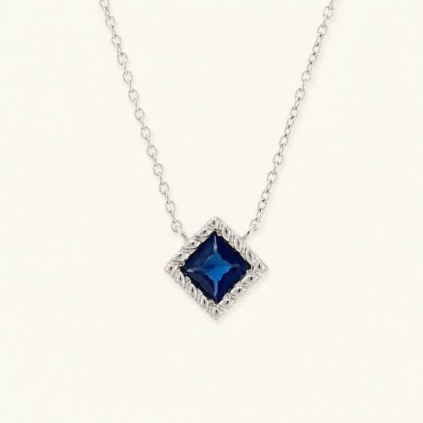 Indrani princess cut sapphire necklace in white gold