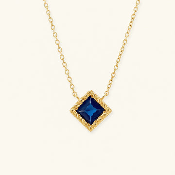 Indrani Princess cut Sapphire necklace in yellow gold