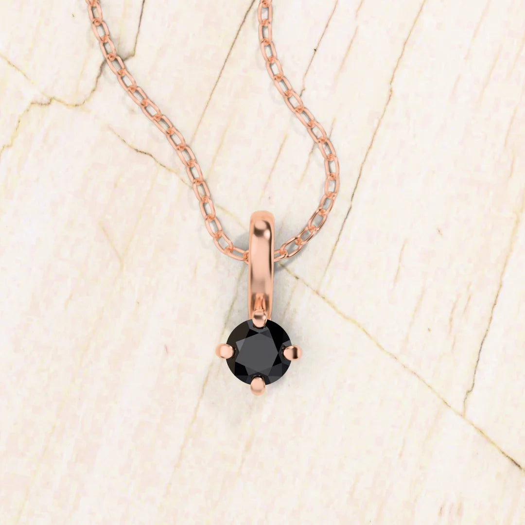 collier diamant noir solitaire or rose Saral