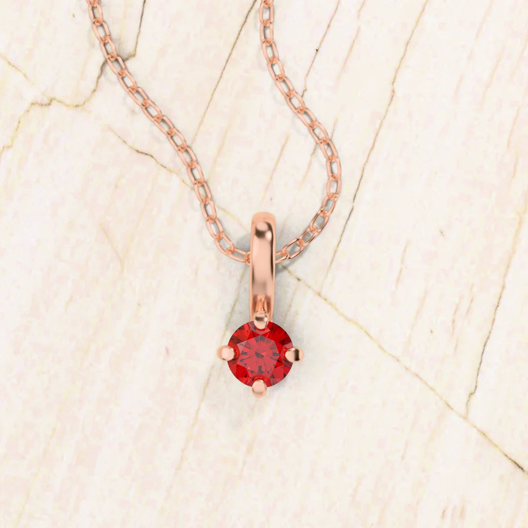 Saral ruby solitaire necklace in rose gold