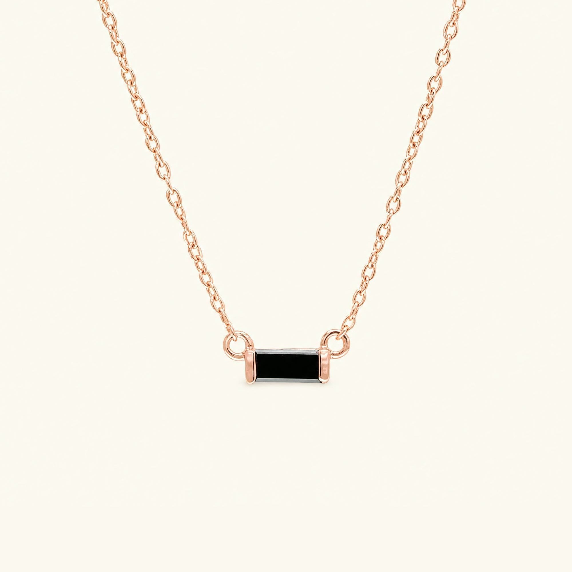 Shanti black diamond baguette necklace - rose gold