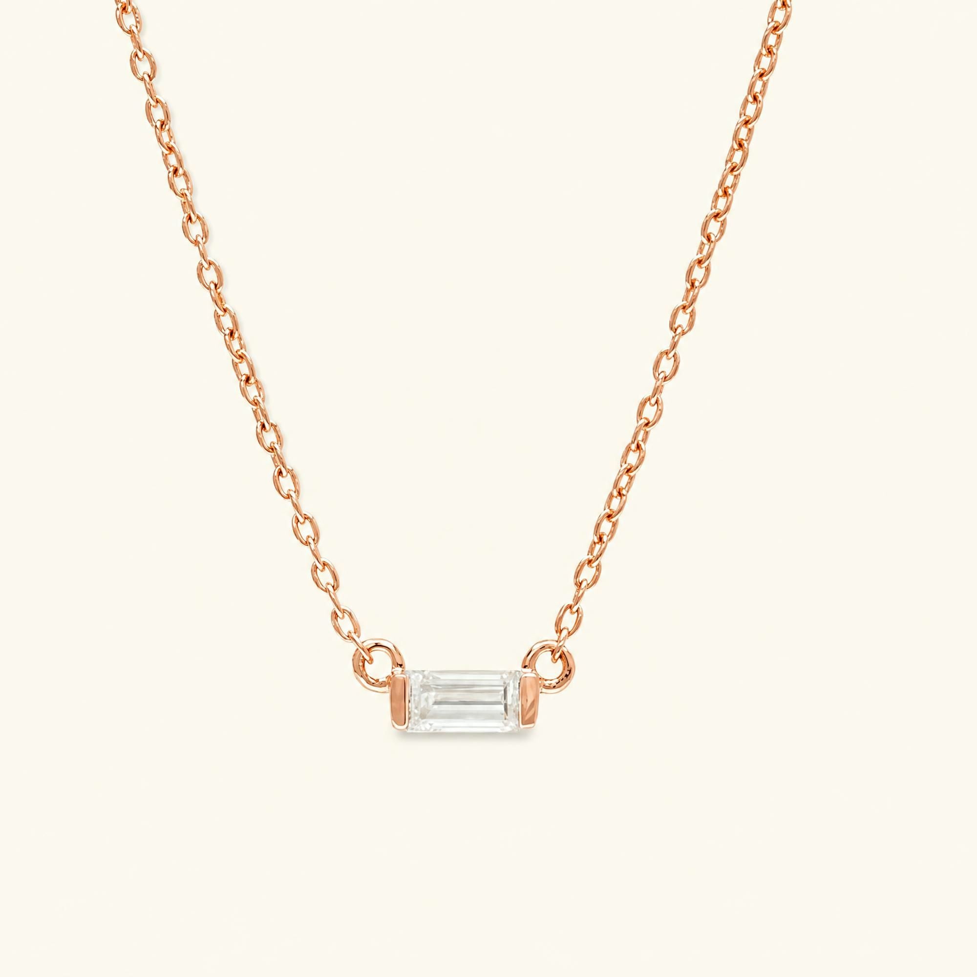 Shanti baguette cut diamond necklace in rose gold