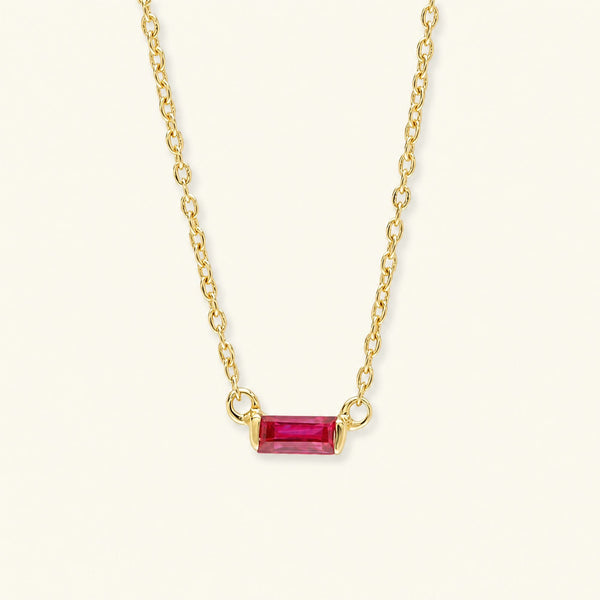 Shanti baguette cut ruby necklace in yellow gold