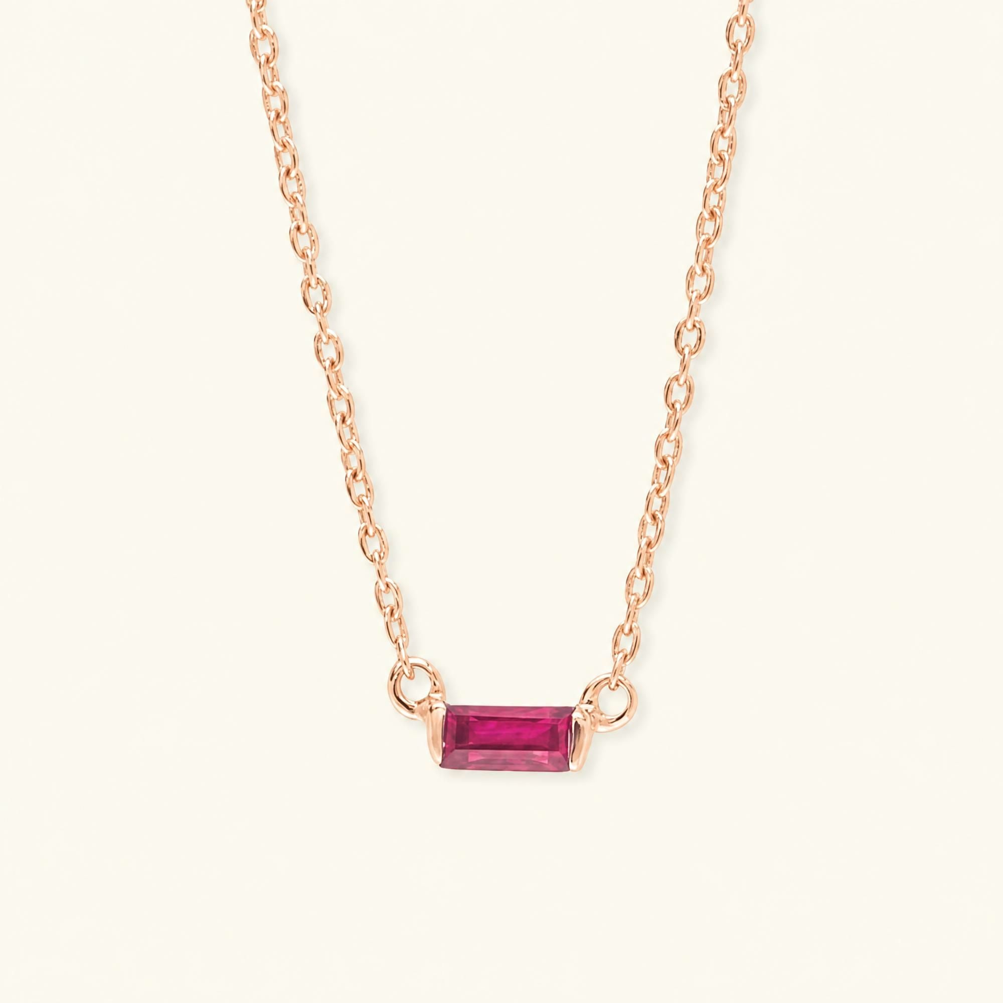 Shanti baguette cut ruby necklace in rose gold