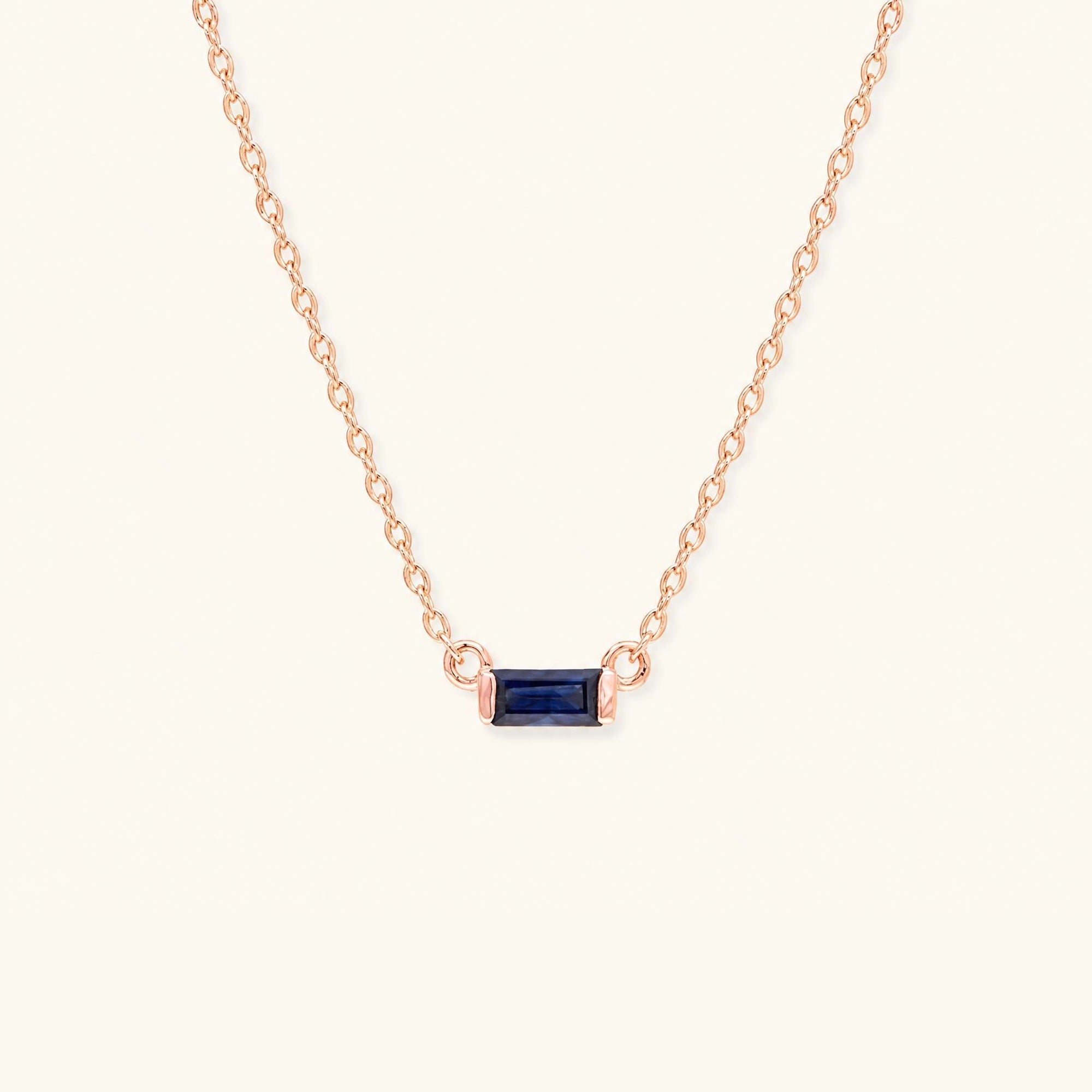 Shanti baguette cut sapphire necklace in rose gold