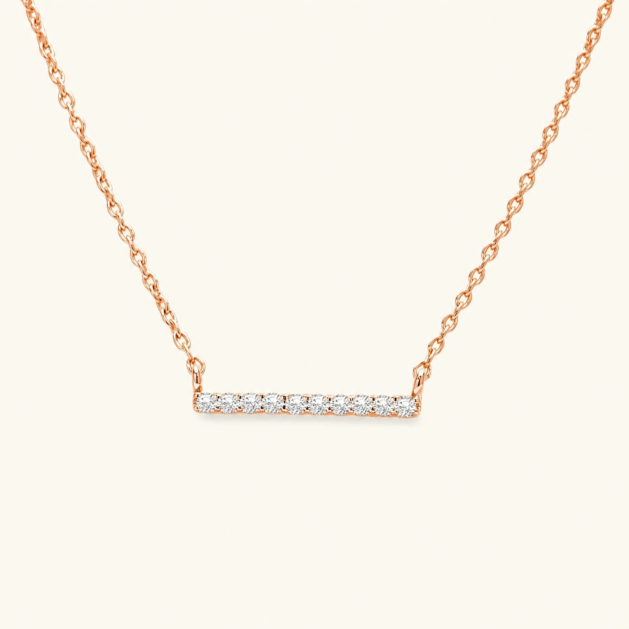 Long bar diamond necklace in rose gold