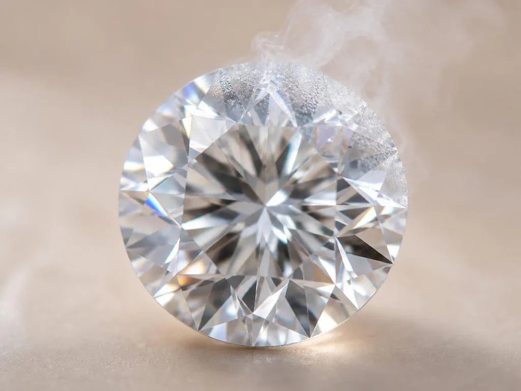 Fog test on an authentic diamond, showing the rapid evaporation of condensation