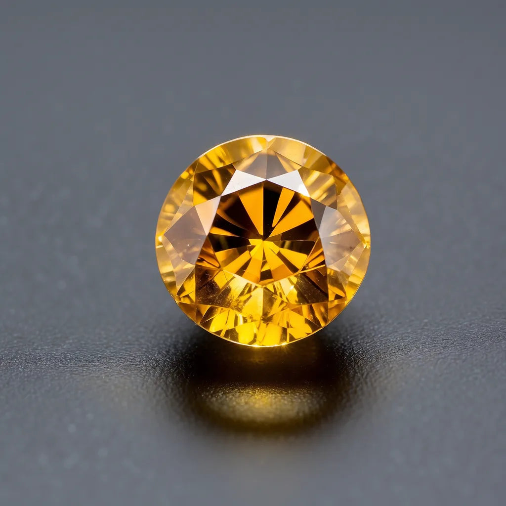 Natural faceted round-cut yellow Sapphire, showcasing the brilliance and golden reflections of this precious gemstone