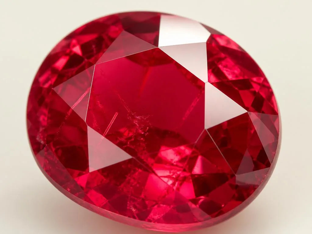 Rubis naturel rouge sang-de-pigeon en gros plan, facettes brillantes et couleur intense