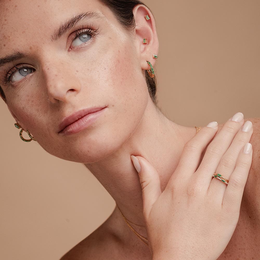 parure de bijoux en emeraude taille baguette