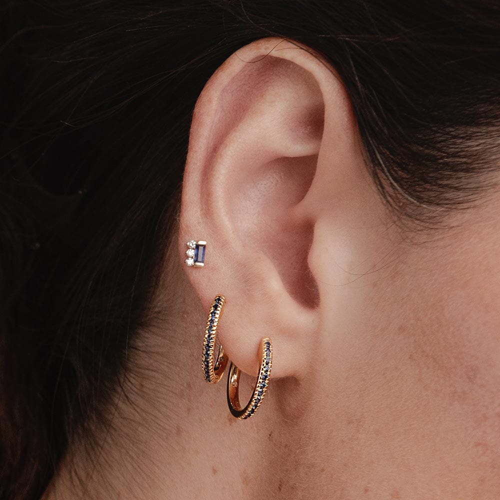 Boucles d'oreilles Prana saphir et diamant et créoles saphir