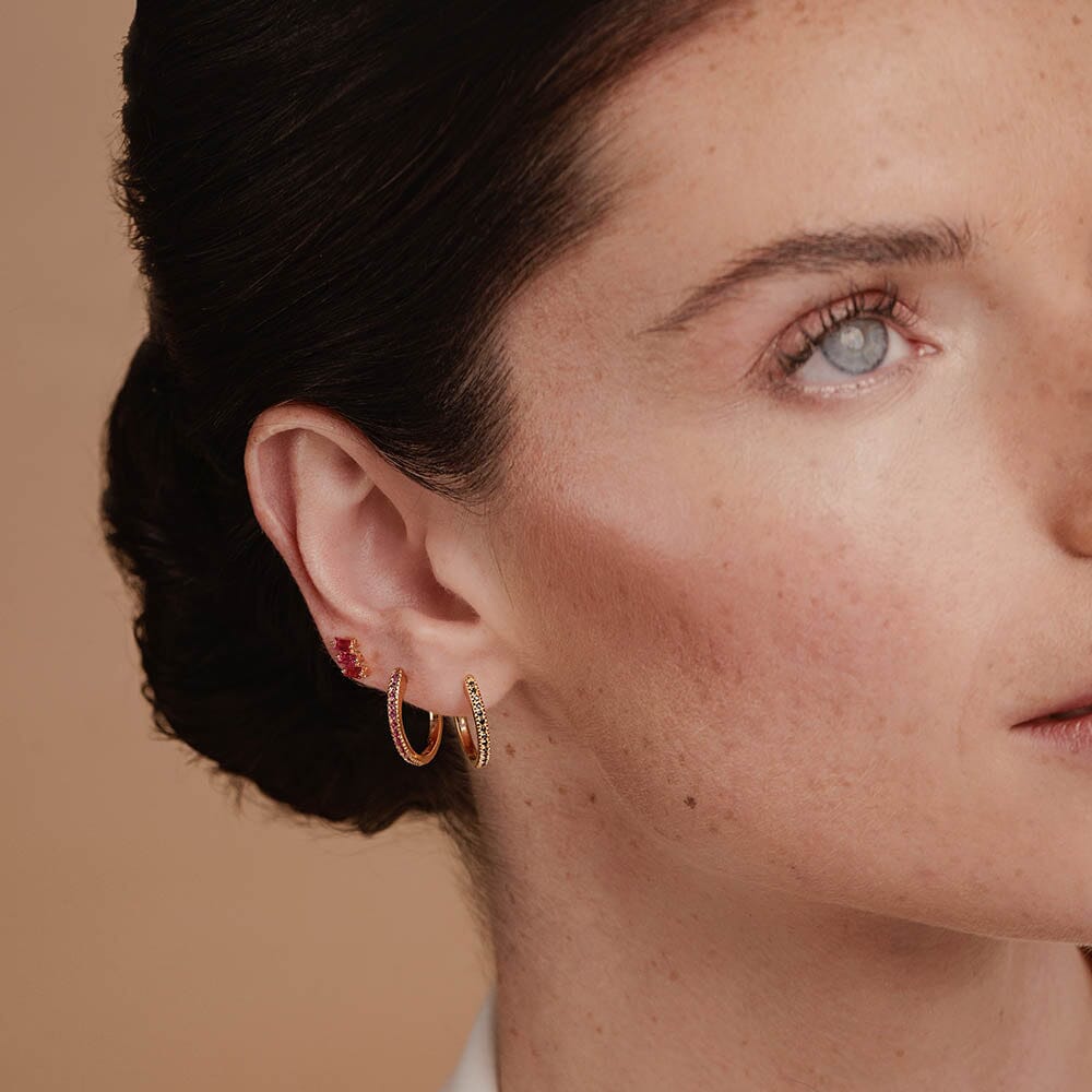 parure de créoles et boucles d'oreilles baguette rubis